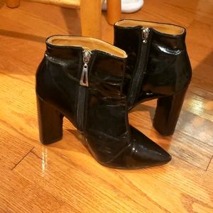 Black Faux Leather Block Heel Boots